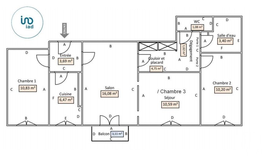 Apartment 4 rooms of 69 m² in Orléans (45000)