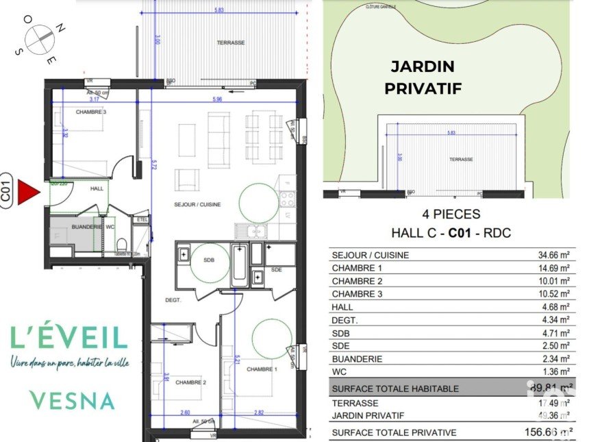 Appartement 4 pièces de 89 m² à Annecy (74000)