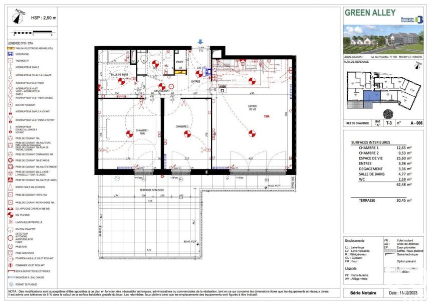 Apartment 3 rooms of 62 m² in Magny-le-Hongre (77700)