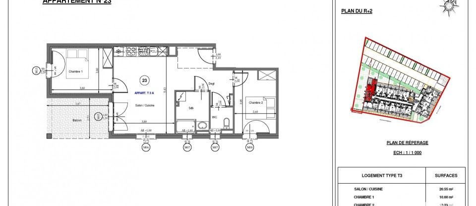 Appartement 3 pièces de 56 m² à Béziers (34500)