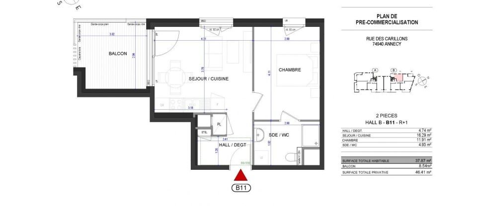 Appartement 2 pièces de 37 m² à Annecy-le-Vieux (74940)