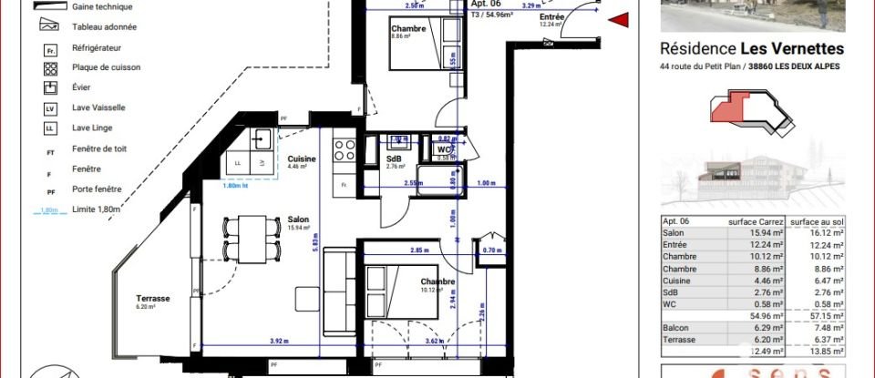 Appartement 3 pièces de 55 m² à LES DEUX-ALPES (38860)