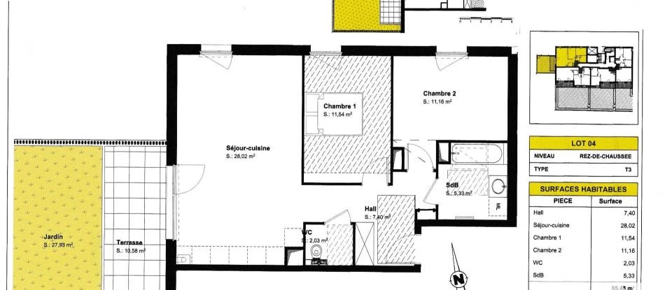 Apartment 3 rooms of 65 m² in Kembs (68680)