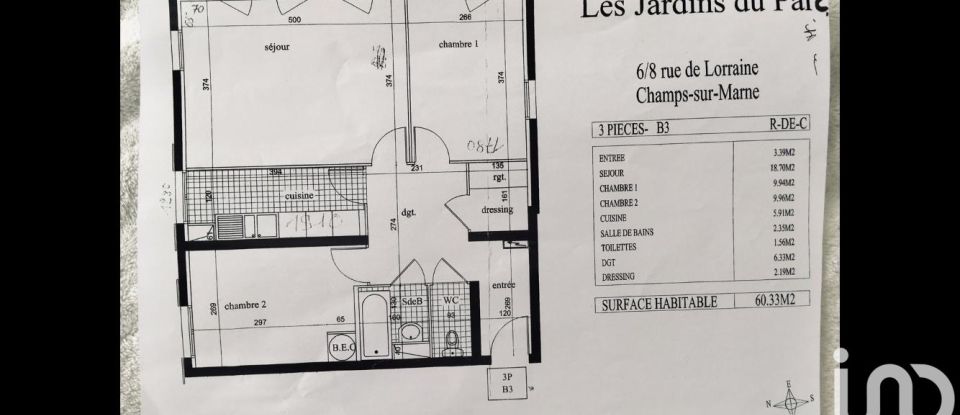 Appartement 3 pièces de 60 m² à Champs-sur-Marne (77420)