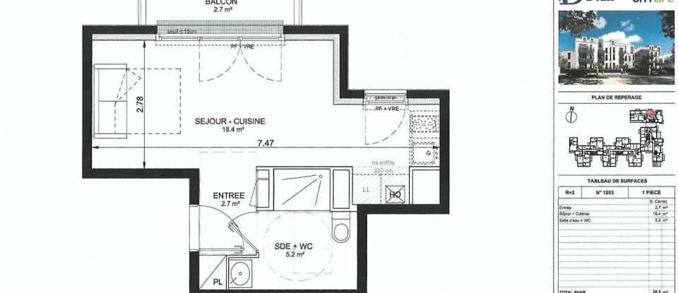 Appartement 1 pièce de 26 m² à Villeneuve-la-Garenne (92390)