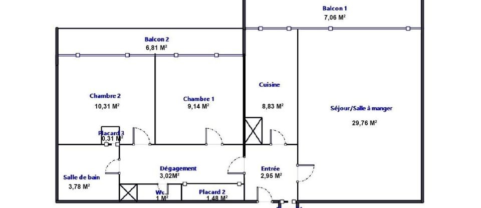 Appartement 4 pièces de 72 m² à Paris (75019)