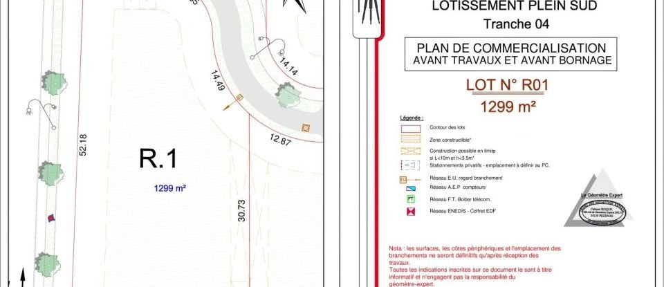 Terrain de 1 299 m² à Tourbes (34120)