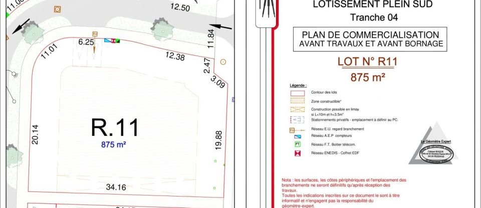 Terrain de 875 m² à Tourbes (34120)