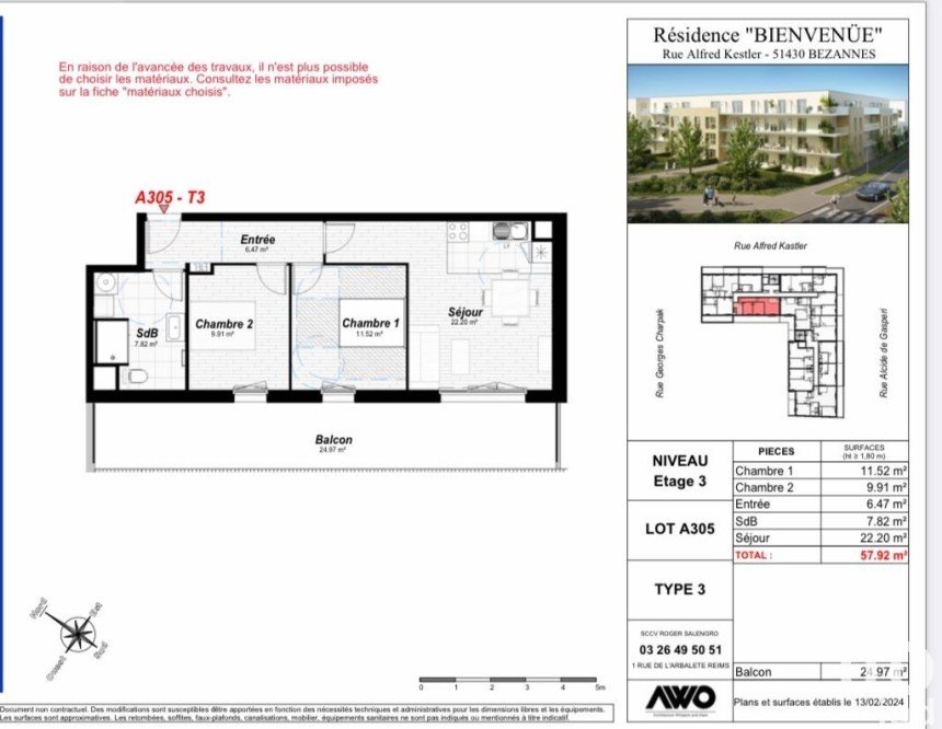 Apartment 3 rooms of 58 m² in Bezannes (51430)