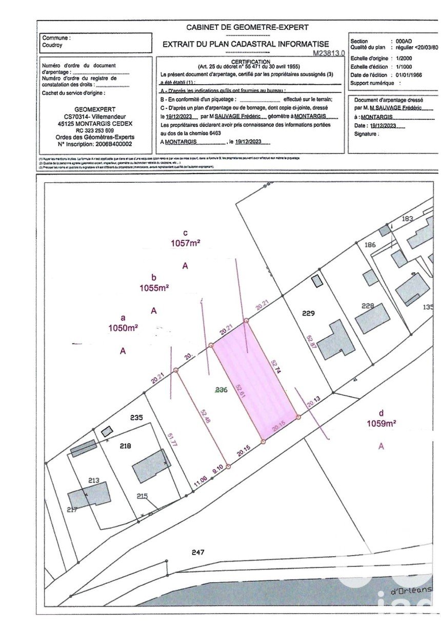 Terrain de 1 057 m² à Coudroy (45260)