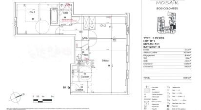 Appartement 3 pièces de 65 m² à Bois-Colombes (92270)