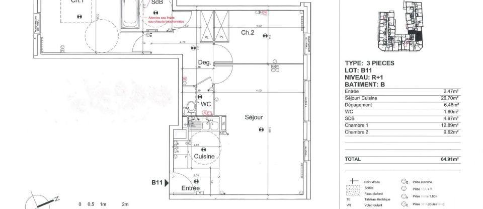 Appartement 3 pièces de 65 m² à Bois-Colombes (92270)