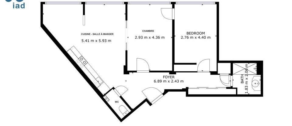 Appartement 3 pièces de 62 m² à Paris (75014)