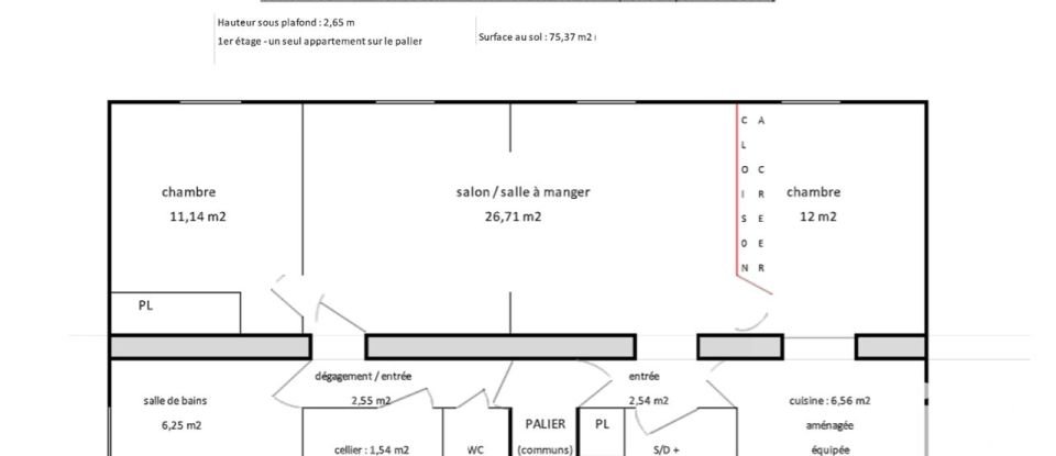 Appartement 3 pièces de 75 m² à Paris (75020)