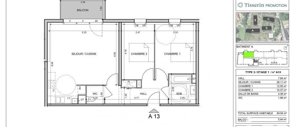 Apartment 3 rooms of 65 m² in Seclin (59113)