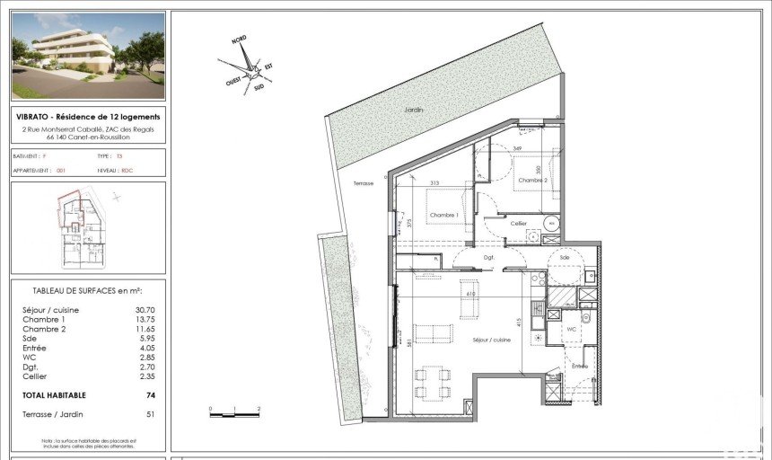 Appartement 3 pièces de 74 m² à Canet-en-Roussillon (66140)