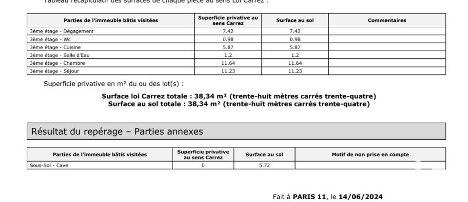 Appartement 2 pièces de 38 m² à Paris (75011)