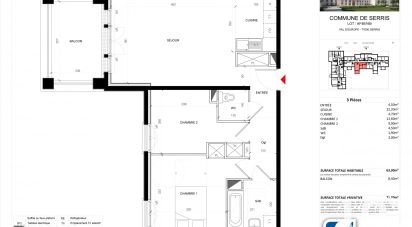 Apartment 3 rooms of 63 m² in Serris (77700)