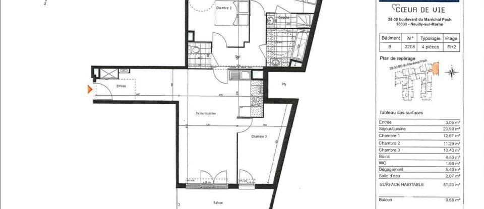 Appartement 4 pièces de 80 m² à Neuilly-sur-Marne (93330)