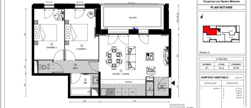 Appartement 3 pièces de 62 m² à Coupvray (77700)