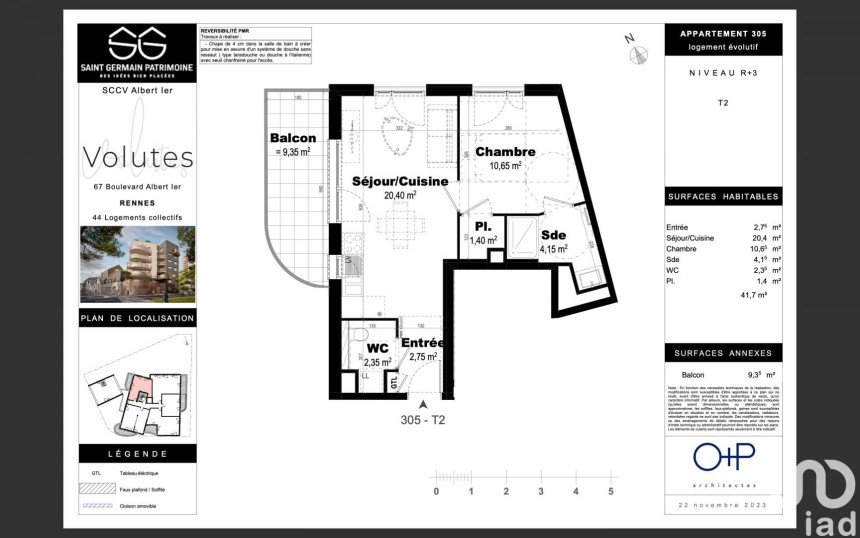 Apartment 2 rooms of 41 m² in Rennes (35000)