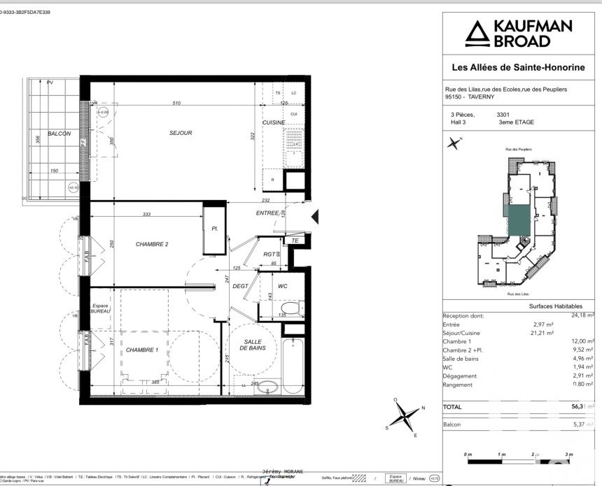 Appartement 3 pièces de 56 m² à Taverny (95150)