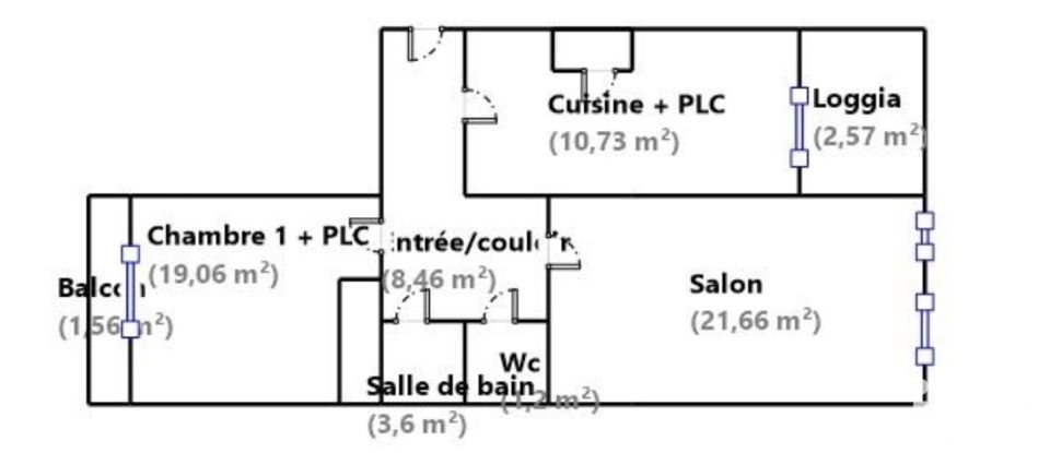 Appartement 2 pièces de 67 m² à Marseille (13005)