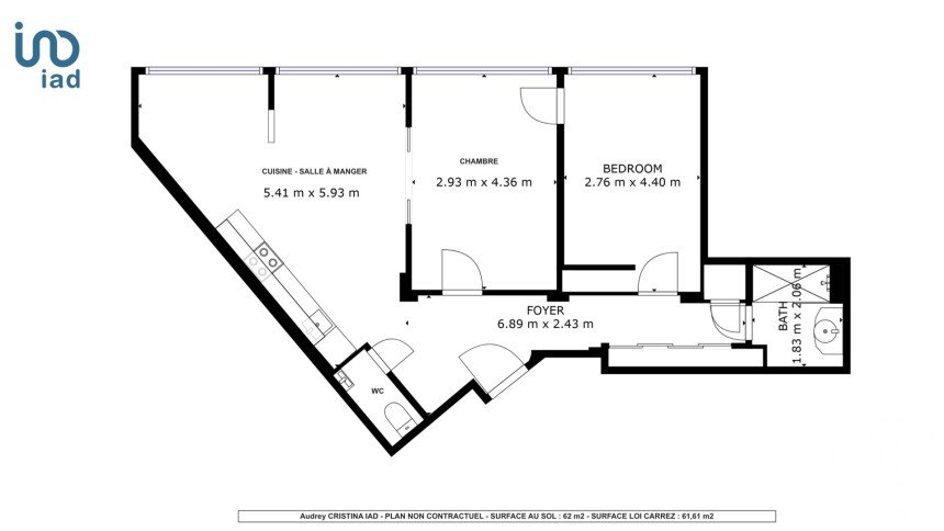 Appartement 3 pièces de 62 m² à Paris (75014)