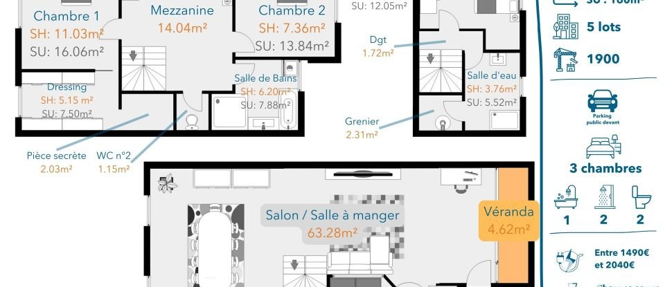 Triplex 6 rooms of 132 m² in Delle (90100)