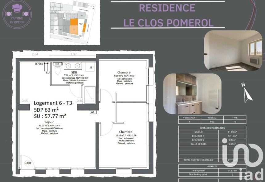 Appartement 3 pièces de 58 m² à Libourne (33500)