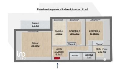 Apartment 3 rooms of 61 m² in Toulouse (31400)