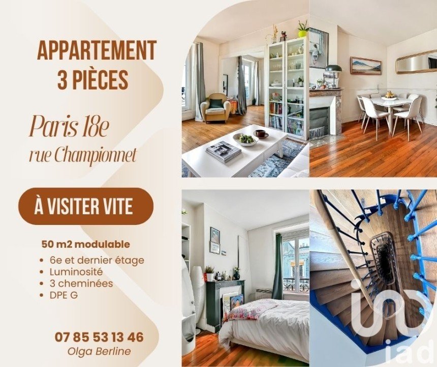 Apartment 3 rooms of 50 m² in Paris (75018)