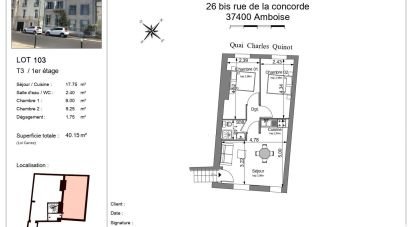 Appartement 3 pièces de 40 m² à Amboise (37400)